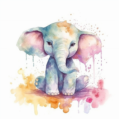 Baby Elephant watercolor clip art baby cloud