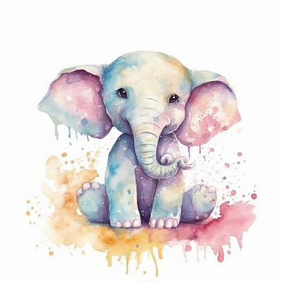 Baby Elephant watercolor clip art baby cloud