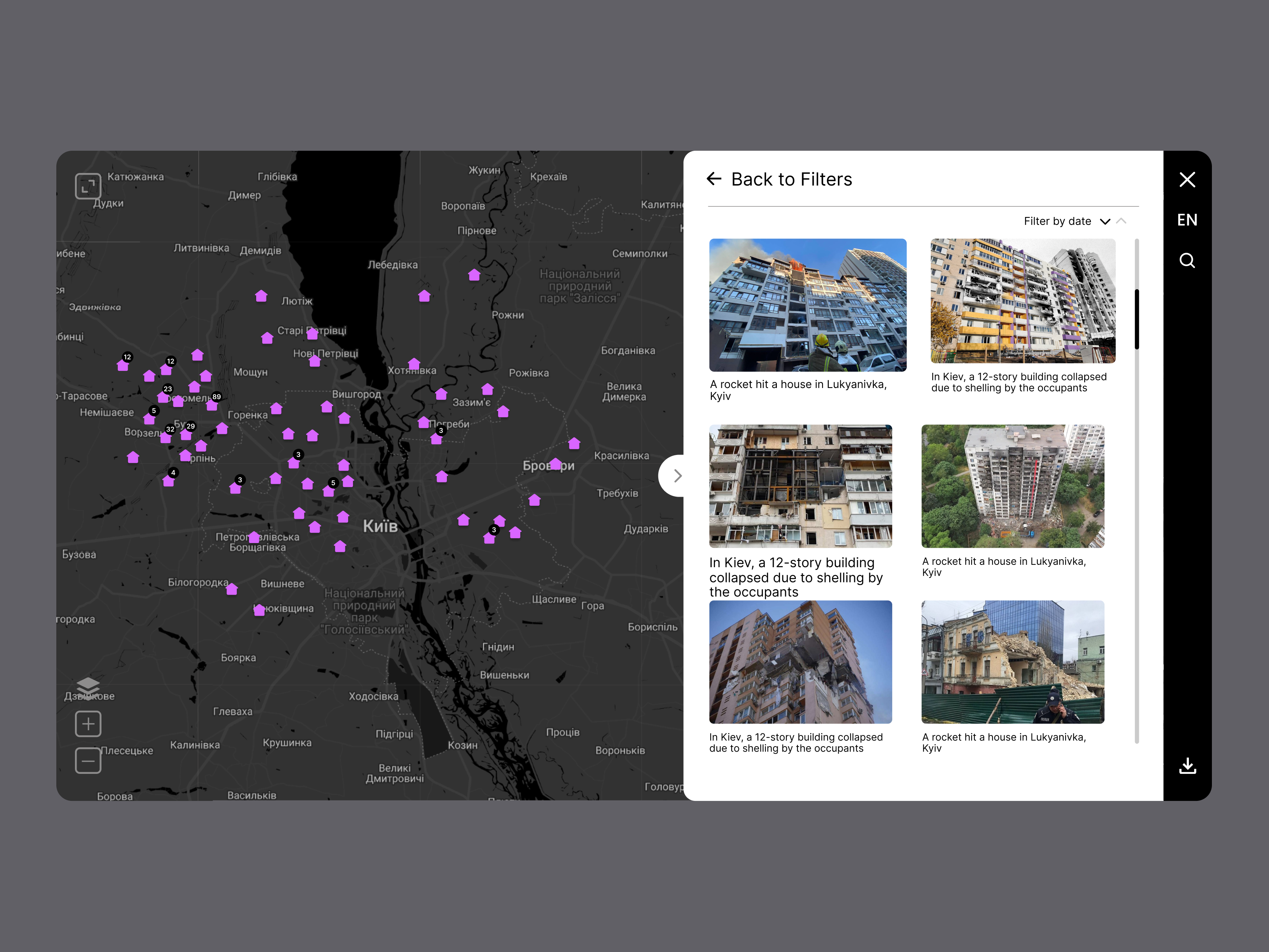 Interactive map of war filters interactive landing page main page map ui ux uxui web app web design