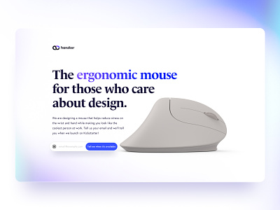 Hansker.design old landing page exploration ergonomic hansker landing page marketing page mouse product