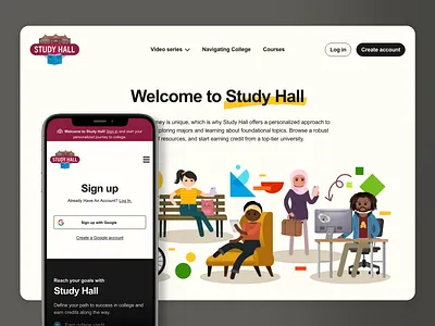 Study Hall landing page 🚀 branding character classroom crash course dashboard design ed tech google graphic design hank green online learning ui ux web app youtube