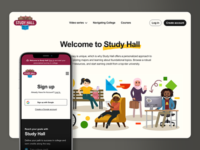 Study Hall landing page 🚀 branding character classroom crash course dashboard design ed tech google graphic design hank green online learning ui ux web app youtube