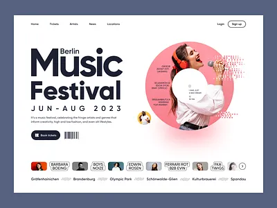 Berlin music festival - Website UI V02 app design clean design exploration landing landing page modern music ui ui design uiuxdesign ux website website ui