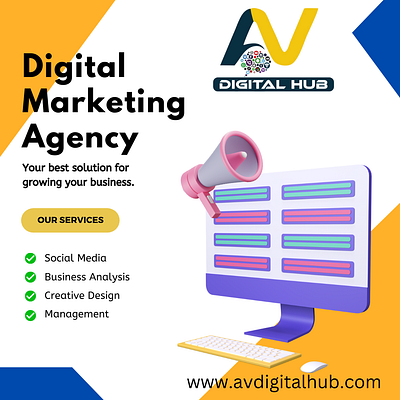 AV Digital Hub app branding business analysis design digital graphic design illustration logo marketing marketing company social media typography ui ux vector