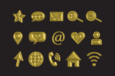 3D Golden Classic Bevel Icon Set 3d 3d icon 3d icon set 3d vector business cards icons design golden icons graphic design heart icon house icon icon design icon vector location icon message icon person icon vector website icon website icons wi fi icon zoom icon