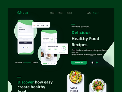 Diet App Landing page app colorfull design diet food website graphic design homepage illustration landing page minimal design responsive design ui website