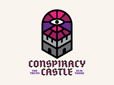 Or at least that's what they WANT you to think... all seeing eye branding castle conspiracy conspiracy theory design flat grid icon illustration logo magenta purple pyramid secret society thicklines ui vector