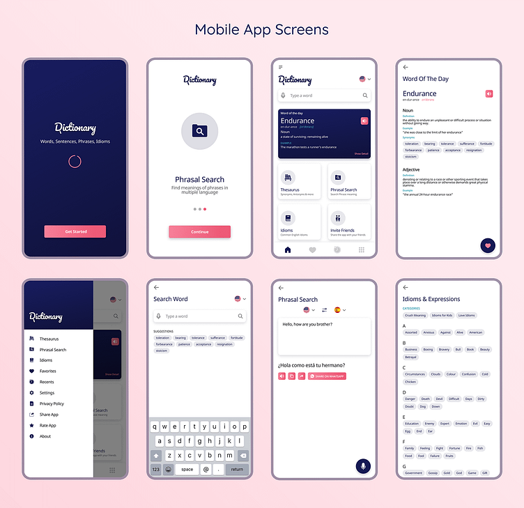 Dictionary Mobile App Design by Muhammad Hassan Mujtaba on Dribbble