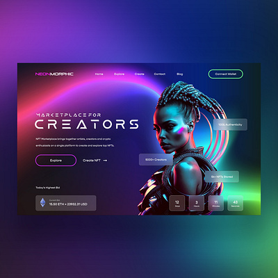 Neon Morphic Web Ui Design Concept design graphic design midjourney neon nft nft artwork nft marketplace photography ui ui design ux ux design web design