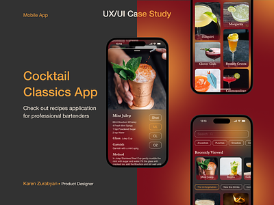 Classic Cocktail App - Case Study animation aplication app bar case study cocktail design inspiration interface mobile app product design recipes red research splash screen ui usability testing ux yellow