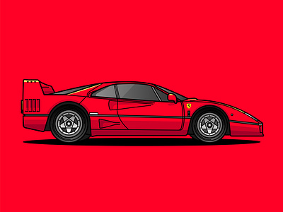 Ferrari F40 Vector Illustration adobe illustrator car design digital art ferrari flat design graphic design how to draw icon illustration illustrator logo red simple design tutorial ui vector