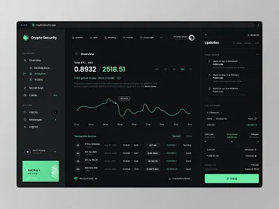 Crypto Security Dashboard balance banking crm crypto cyber cybersecurity dashboard design devsec finance fintech platform privacy protection security startup swap trading ui ux webapp
