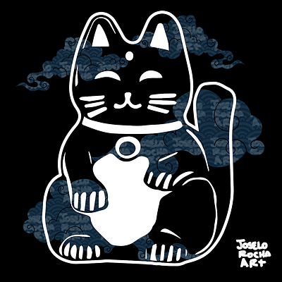 Cat Shirt : Japanese Good Luck Cat with clouds cute cat