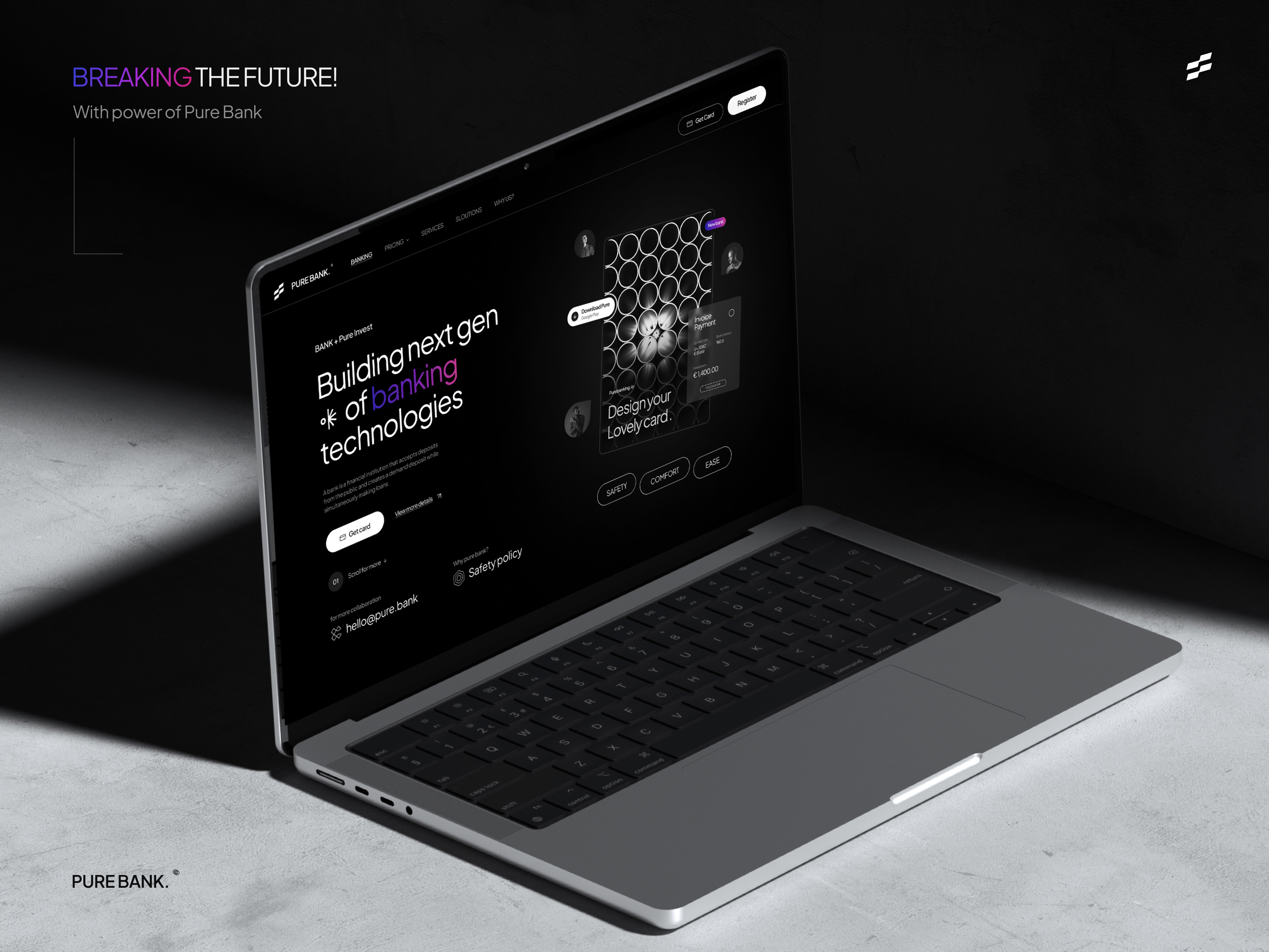 Investment Bank Website banking banking app cyber design digital bank finance finance website homepage investing investment landing page minimal saas safety security startup technology ui ux webdesign website design