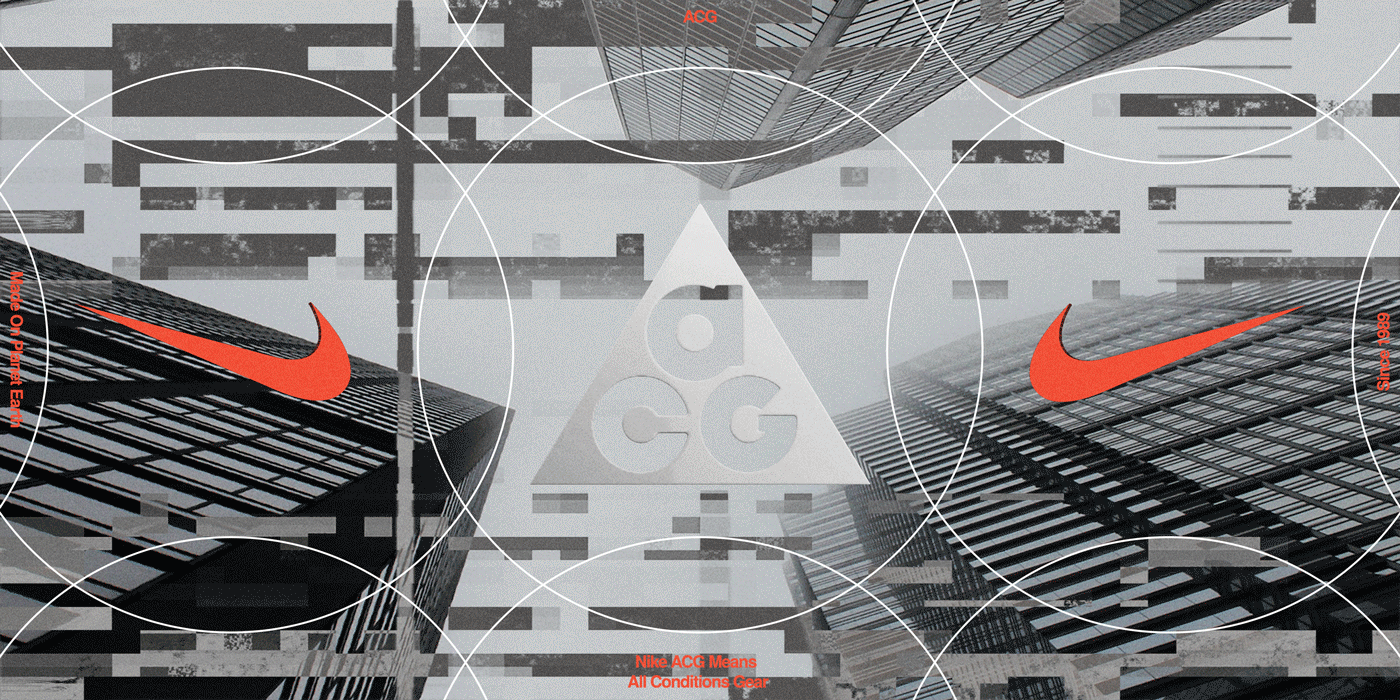 Nike ACG 3d acg all conditions gear banner blender branding concept design experimental gif glitch graphic design illustration inflation logo logomark nike photoshop poster product