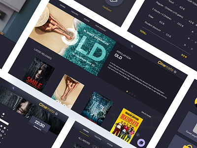 Cinemate - Responsive Website cinema dark dark theme design mockups movie responsive website theatre tickets ui ux design web design website