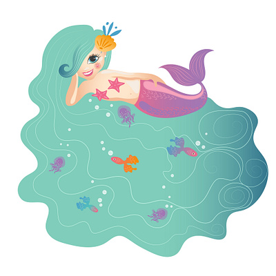 Mermaid design fish il illustration kids mermaid vector