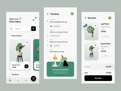 Plant App app branding checkout garden green home main mobile mobile ui mobile ux my cart order plant product shop shopping timeline ui ux uxdesign