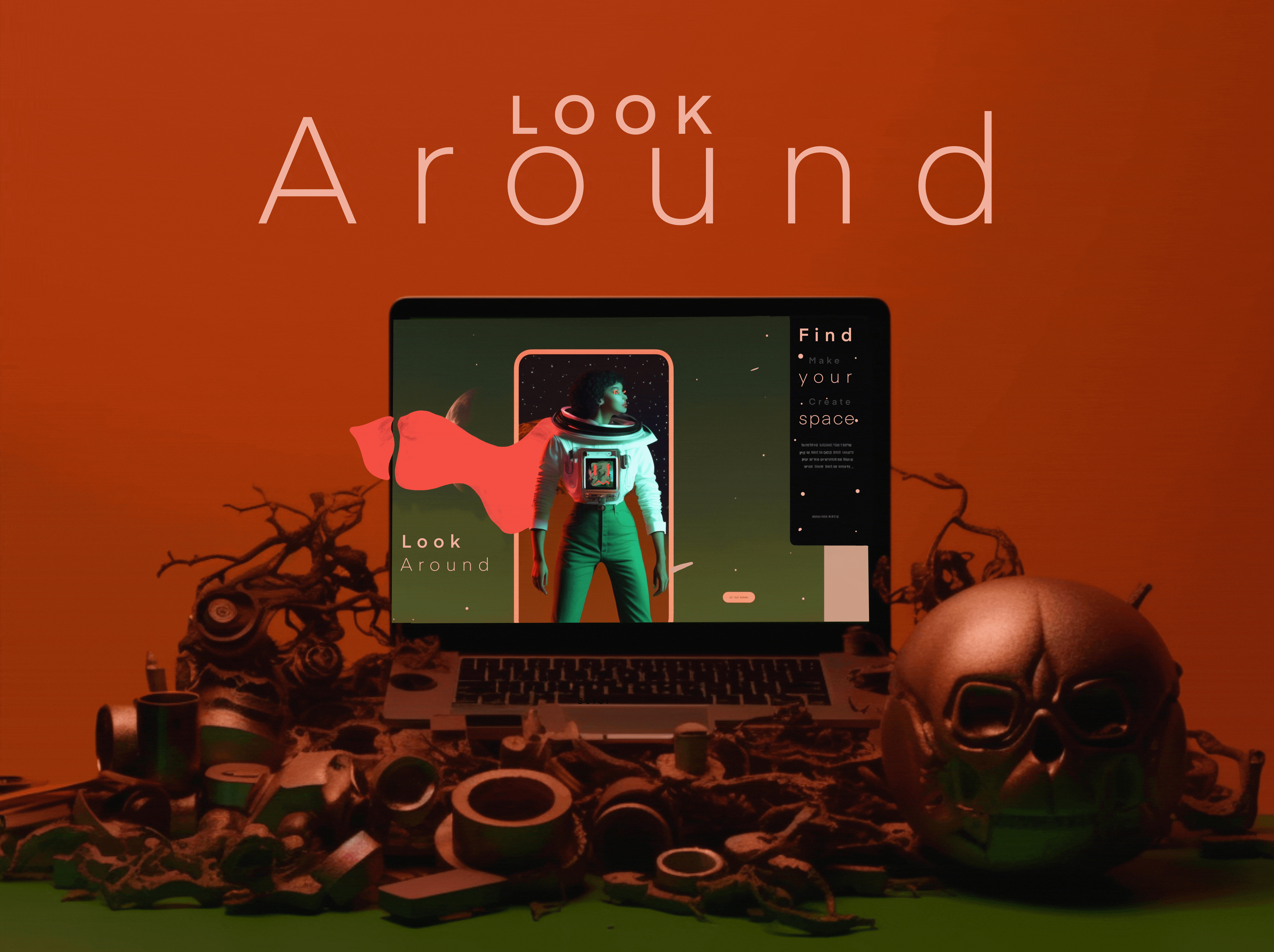 Look Around astronaut branding cape character design graphic graphics illustration mockup simple superhero typhografie typo