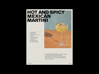 Hot & Spicy Mexican Martini Recipe catalogue catalogue design cocktail cocktail recipe design dirty martini editorial graphic design illustration magazine layout martini recipe mexican martini minimalist poster poster art poster design print recipe simple typography