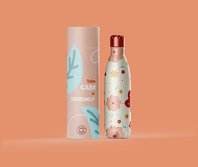 Floral water bottle mockup with packaging branding design graphic design illustration