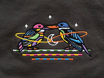 kingfishers bird bond connection cosmic embroidery kingfisher love marriage moon nest stars union