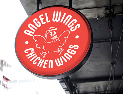 Angel Wing Restaurant Sign branding character design design food brand graphic design illustration logo logo design restaurant sign sign design