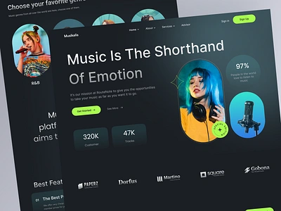 Musikalis - Music Platform Website clean design music music agency music agency website music landing page music platform music platform web music player website music web music website simple singing ui uiux web design website yfevy music player