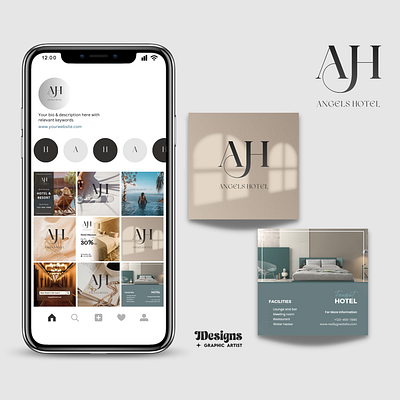 Angels Hotel app brand identity branding content creator design graphic design hotel branding illustration instagram feed logo social media social media management social media strategy typography vector