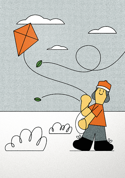 Kite flying character character design design graphic design illustration retro vector