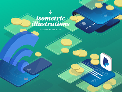 Iso Illustration 3 banking blue business cracow design figma graphic design green icons illustration isometric krakow minimal money soft typography vector website