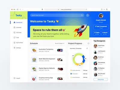 Tasky - Task Management Dashboard business clean colorfull dashboard design fun interface landing page manage management minimal neat pro professional rocket task ui ui design ui ux viral