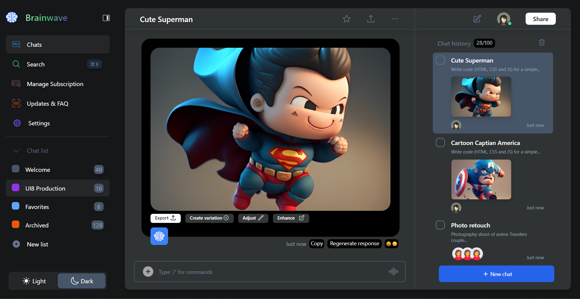 Brainwave design with dark mode function animation ui