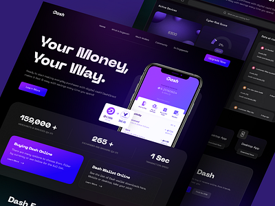 DAO Landing Page Design for Dash - Digital Cash branding crypto website dao landing page design homepage landing page money exchange nft landing page ui web web design website