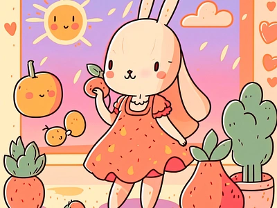 Ariel Rabbit and her happy orchard-unrealexc-cute app graphic design illustration vector