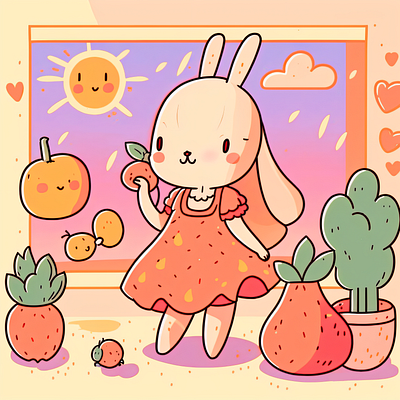 Ariel Rabbit and her happy orchard-unrealexc-cute app graphic design illustration vector