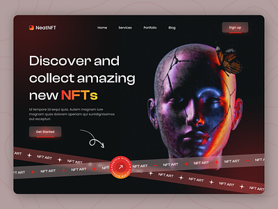 NeatNFT - Marketplace landing page art blace blog collect design drak theam figma home page illustration landing page logo marketplace nft service ui ux vector web web page website