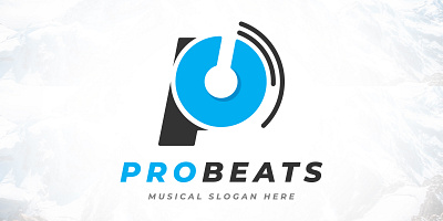 Letter P Pro Beats - Headphones Music Logo Design media sound studio