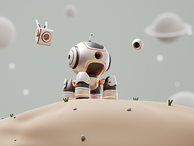 Space Robot 3D 3d art blender cartoon cute design illustration isometric planets render robot space tiny