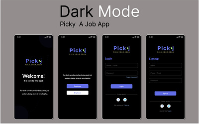 Dark Mode / PICKY a job app app dark mode mobile app ui uiux design ux