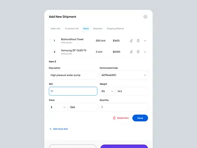 Cargo Delivery - Add new shipment cargo cargo shipment create shipment customer data visualization delivery delivery management design inspiration freight freight delivery items package parcel management saas saas app saas product shipment uiux user experience web application