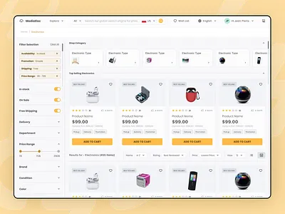 MediaElec Electronic Marketplace basket branding design designer dribbble ecommerce energy exploration illustration logo marketplace navgiation tech technology ui uiux userexperience userinterface ux