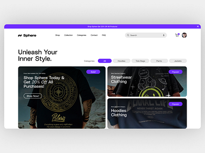 Sphere - Streetwear Marketplace Website 3d app branding clothing design e commerce fashion graphic design illustration landing page logo marketplace website minimalist streetwear ui ui design ui interface vector website design