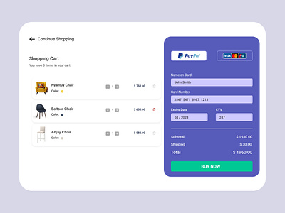 Daily UI #002 - Credit Card Checkout 002 basket blue buy card chair checkout credit card daily daily ui decoration decorative design furniture paypal shop shopping visa yellow