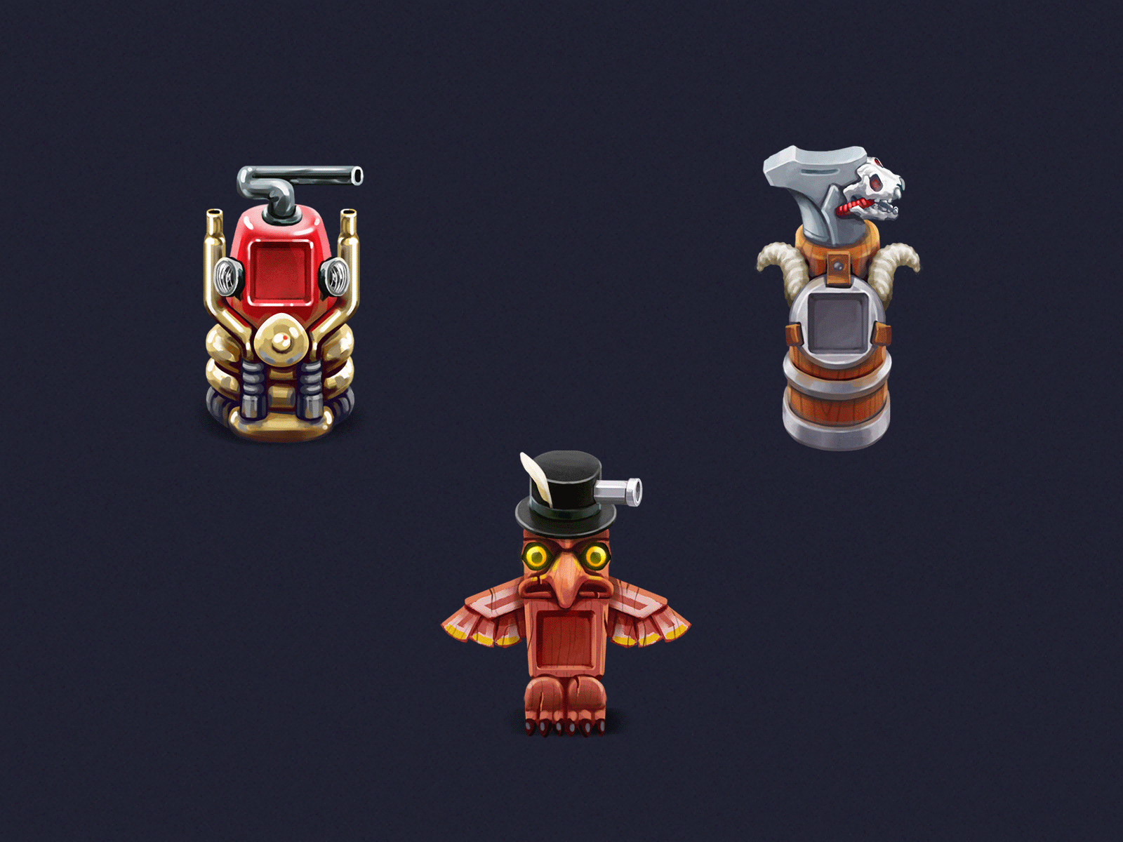 Turrets for an indie fantasy top-down RPG game. Part III barbarian cowboy defence design druid game game art game artist illustration indie offence rpg top down tower turret weapon