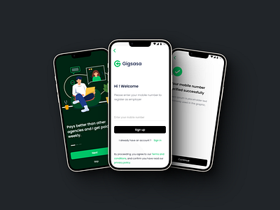 GIGSASA Gig Economy Job Platform Mobile Application onboarding