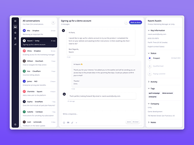 Loop | Customer Service Platform client requests crm customer feedback customer support dashboard inbox intercom lead details messaging platform productdesign saas sla ui uxui visual identity web app zendesk