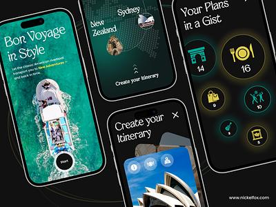 Smooth Sailing - Travel Mobile iOS App adventure app design boat booking clean cruise dark mode itinerary journey minimal mobile app sailing tourism travel trip ui design ux vacation vessel yacht