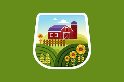 Farm house and sunflower field scenery