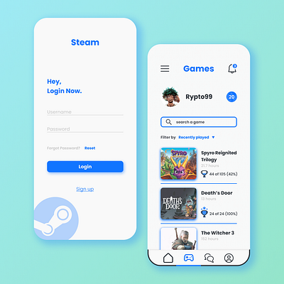 Steam App branding dailyui design illustration typography ui ux